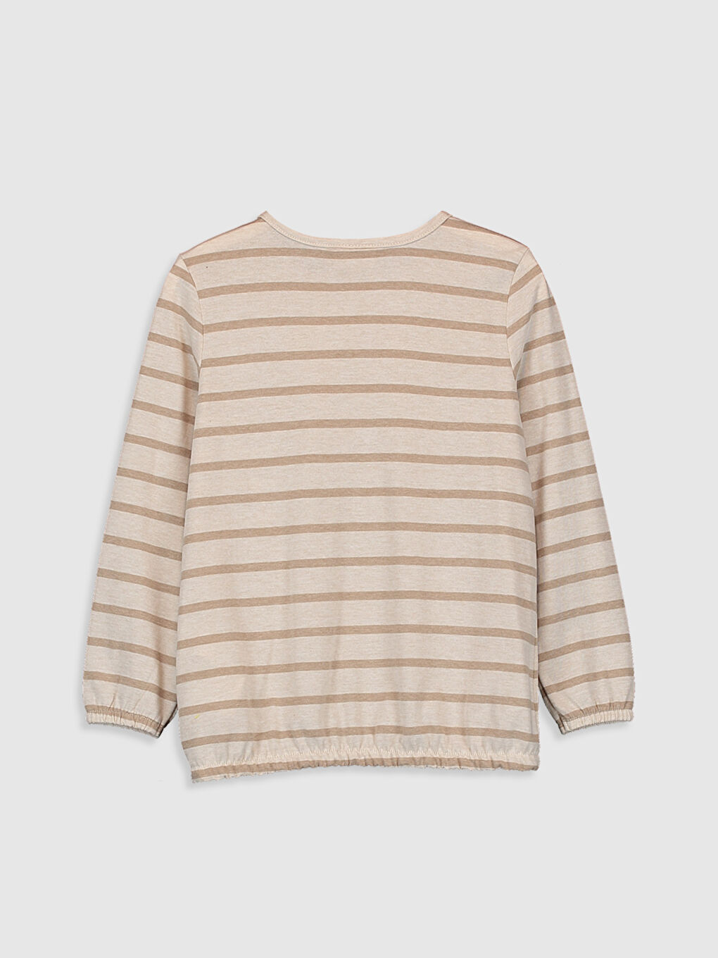 Ekru Bisiklet Yaka Uzun Kollu Kız Çocuk Tişört-1