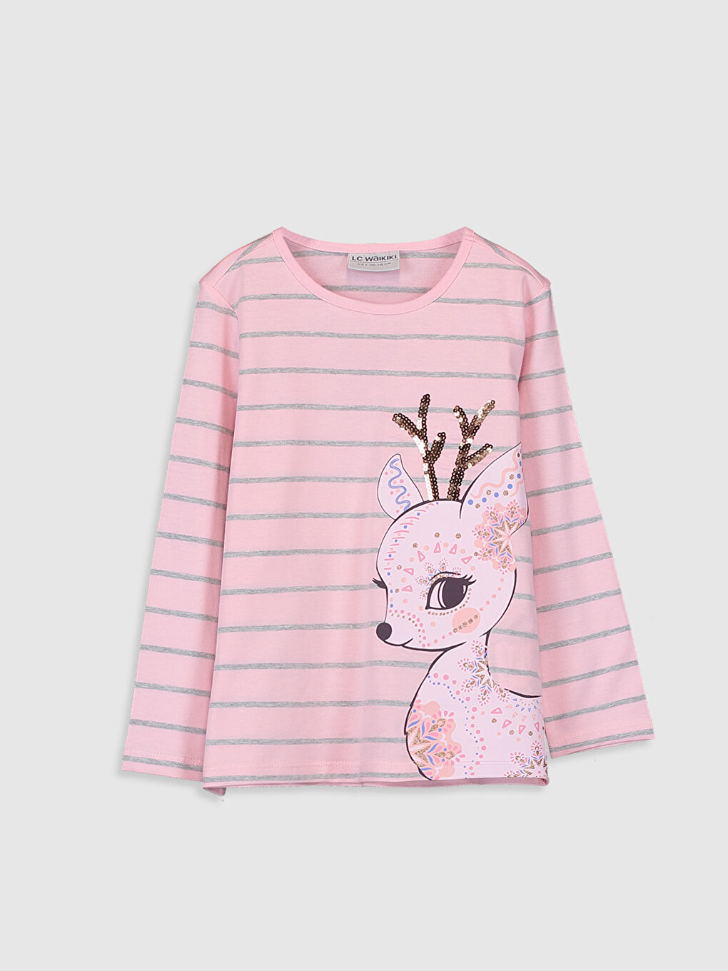 Pembe Bisiklet Yaka Uzun Kollu Kız Çocuk Tişört