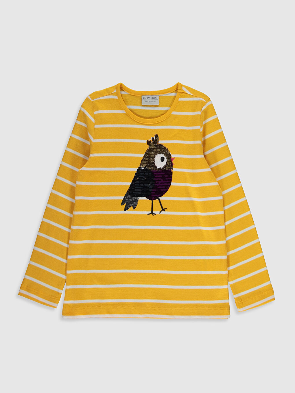 Turuncu Kız Çocuk Çift Yönlü Payetli Pamuklu Tişört-1