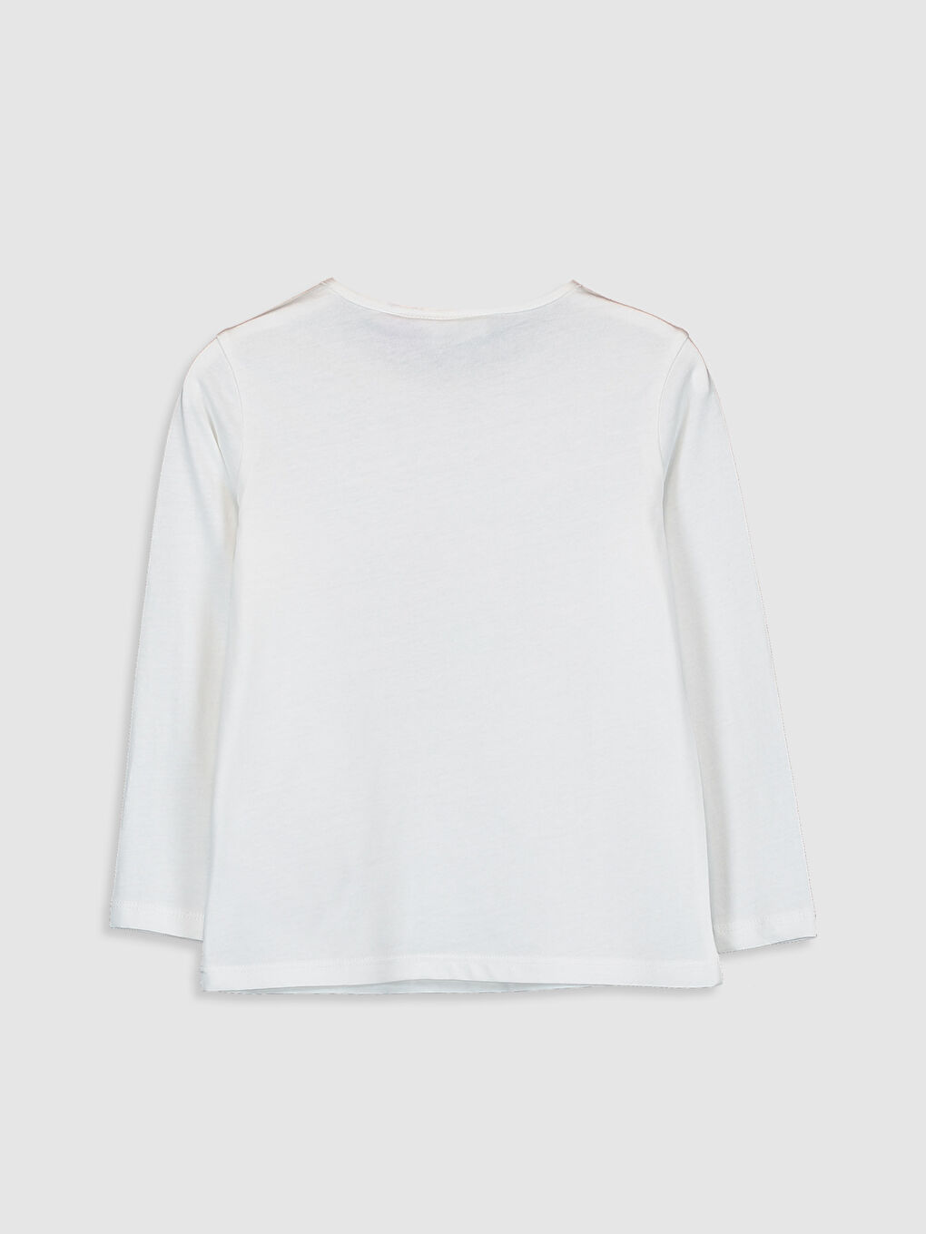 Ekru Bisiklet Yaka Uzun Kollu Kız Çocuk Tişört-1