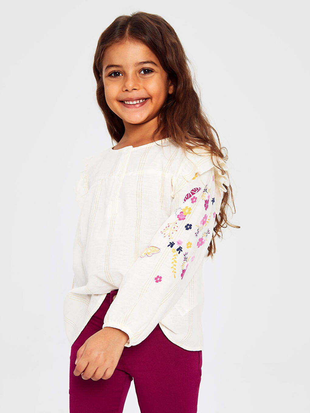 Blouse à Manches Longues pour Filles avec Col Rond
