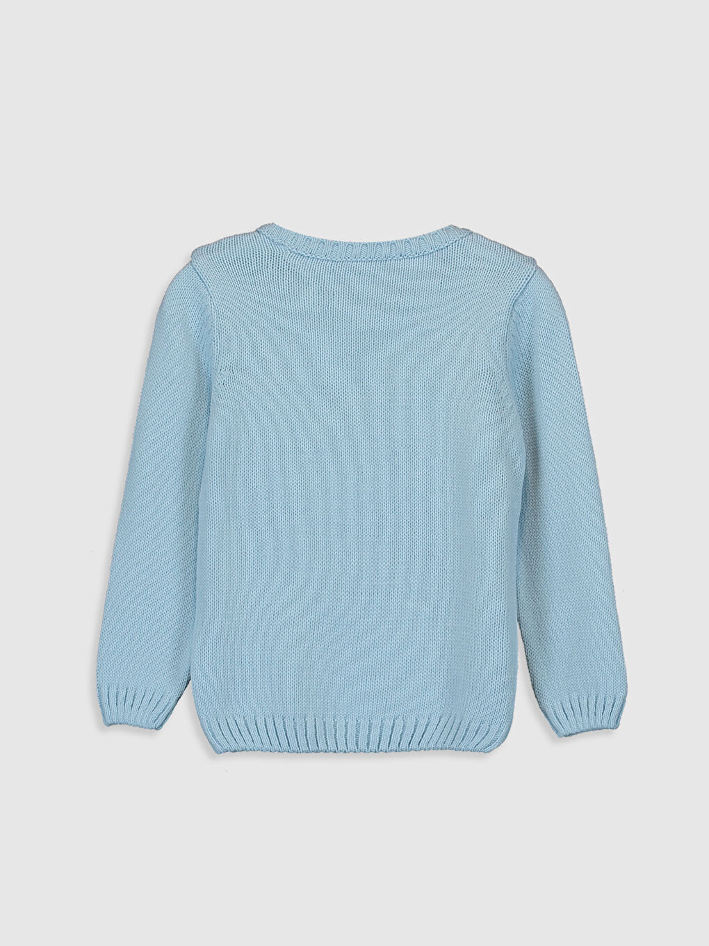 Mavi Bisiklet Yaka Desenli Pul İşlemeli Uzun Kollu Kız Çocuk Kalın Triko Kazak-1