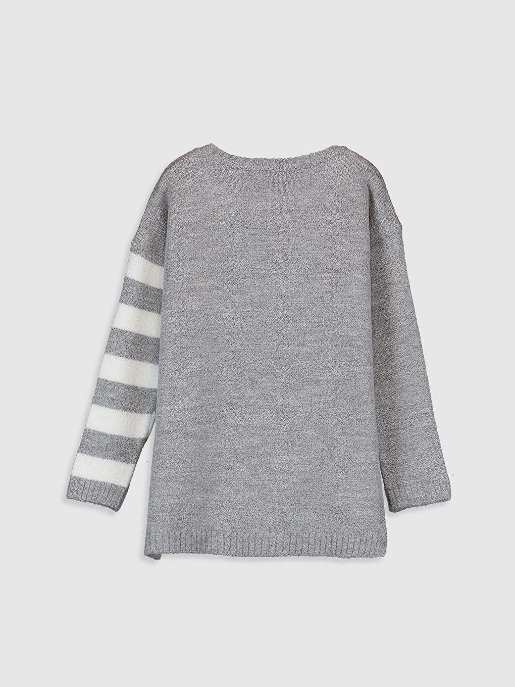 Gri Bisiklet Yaka Nakış Detaylı Uzun Kollu Kız Çocuk Kalın Triko Kazak-1