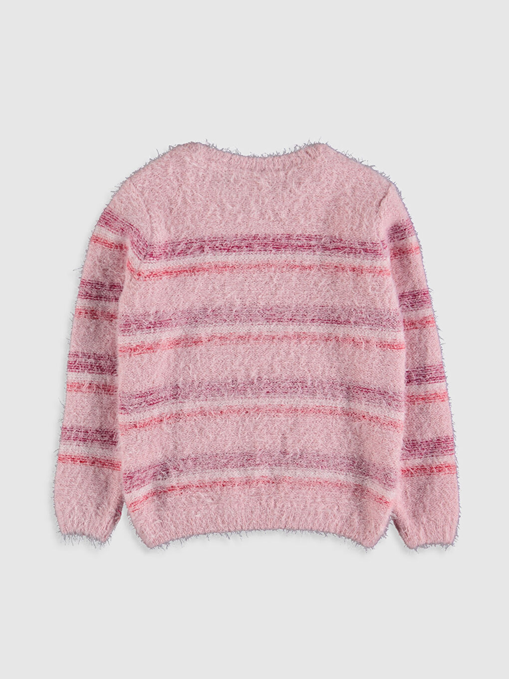 Pembe Bisiklet Yaka Çizgili Uzun Kollu Kız Çocuk Kalın Triko Kazak-1