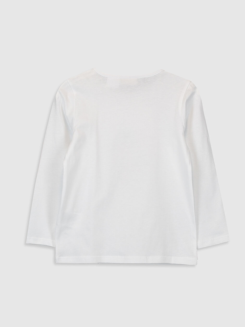Beyaz Bisiklet Yaka Uzun Kollu Kız Çocuk Tişört-1