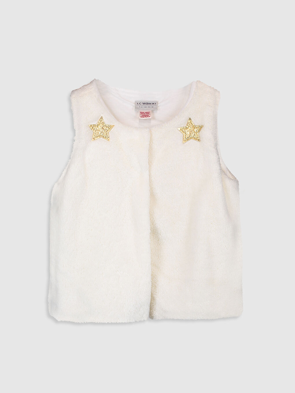 Ekru Bisiklet Yaka Baskılı Pelüş Kız Çocuk Yelek
