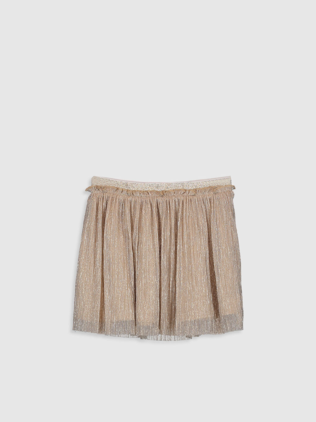 Kahverengi Beli Lastikli Işıltılı Kız Çocuk Şifon Etek