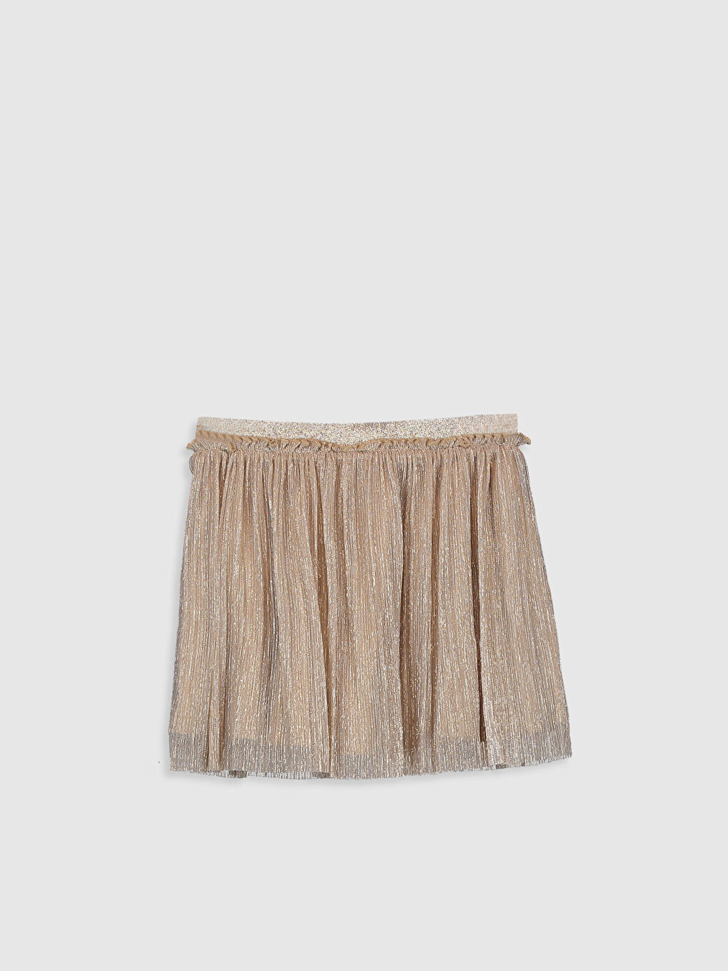 Kahverengi Beli Lastikli Işıltılı Kız Çocuk Şifon Etek-1