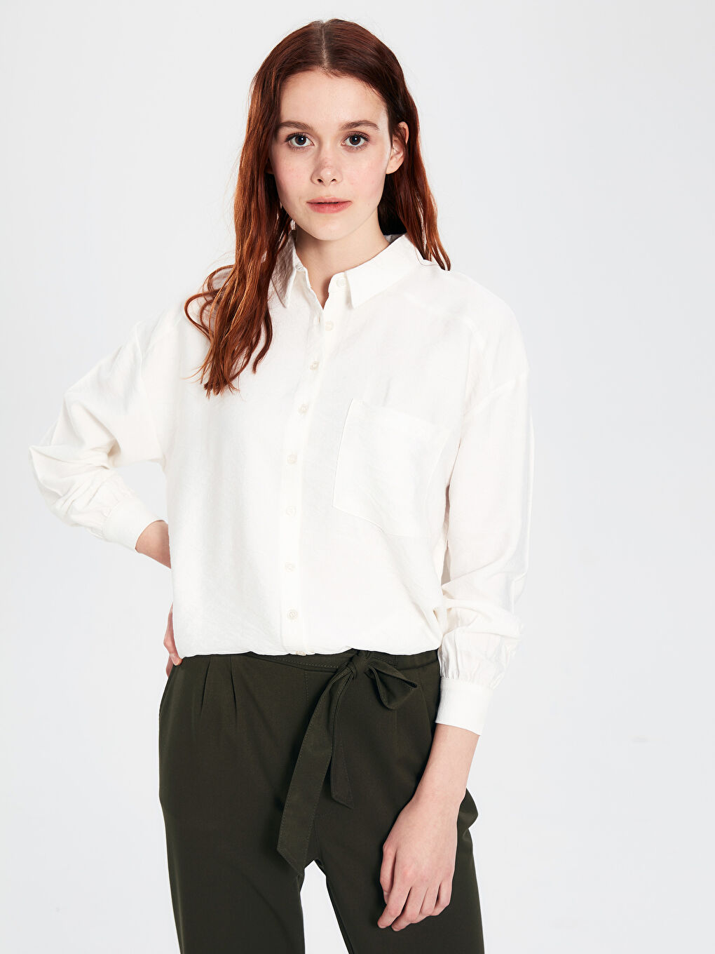 Ekru Düz Viskon Gömlek Anne Kız Kombini