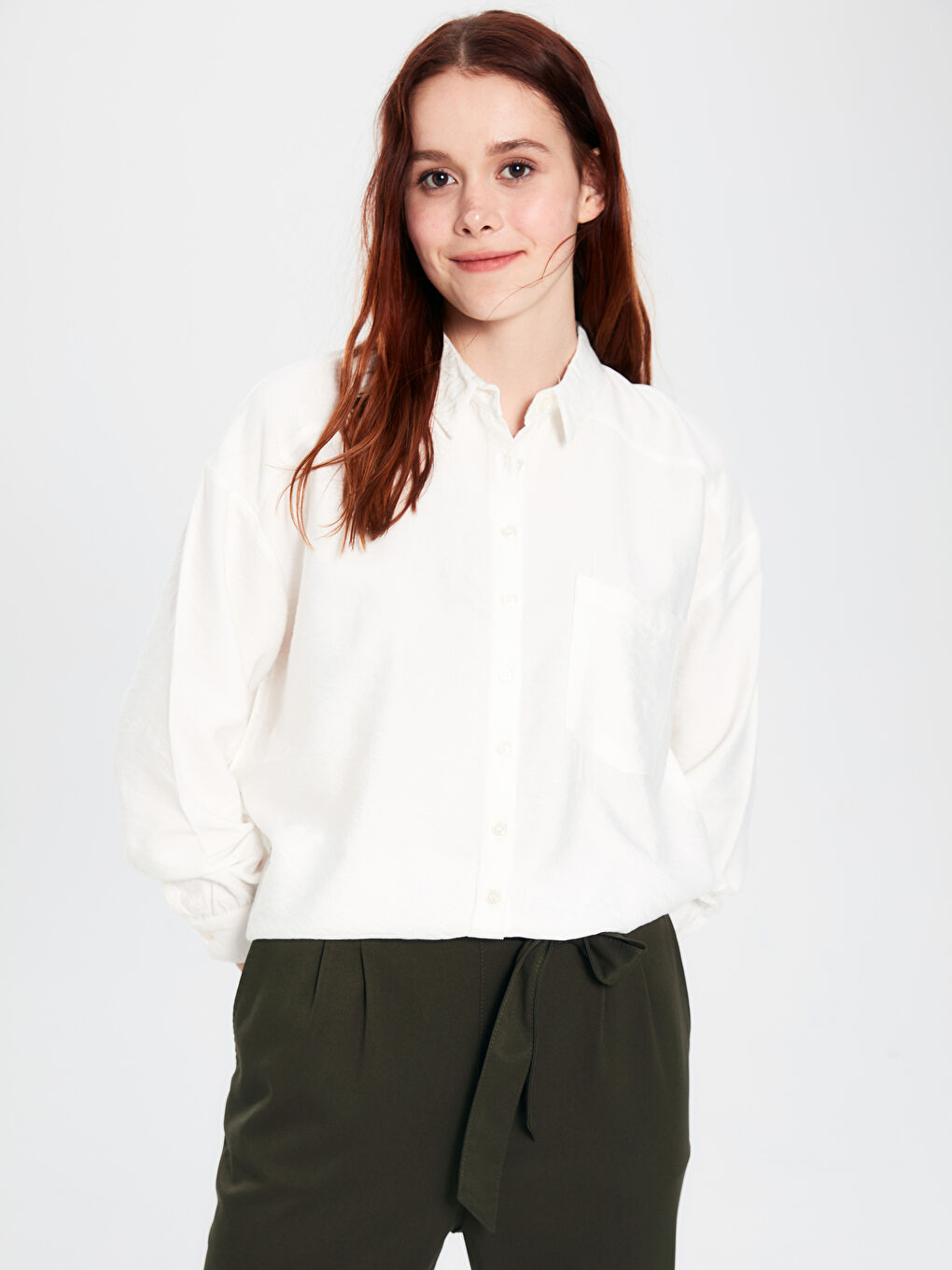 Ekru Düz Viskon Gömlek Anne Kız Kombini-1