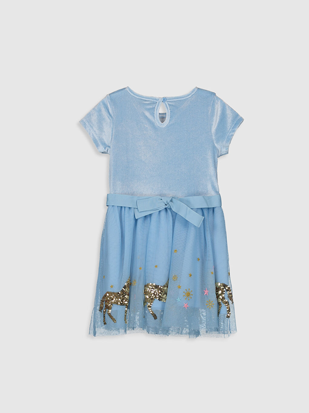 Crew Neck Sequin Embroidered Short Sleeve Girl Dress-1