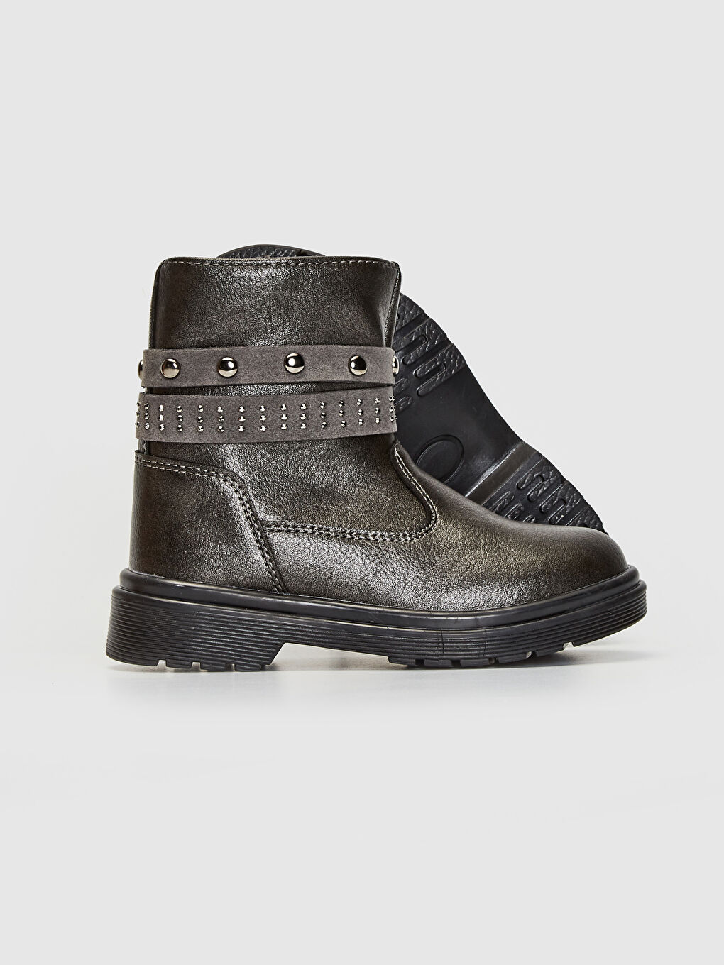 Antrasit Deri Görünümlü Fermuarlı Kız Çocuk Bot-2