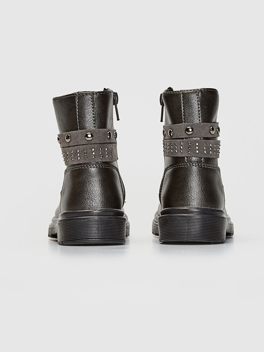 Antrasit Deri Görünümlü Fermuarlı Kız Çocuk Bot-3