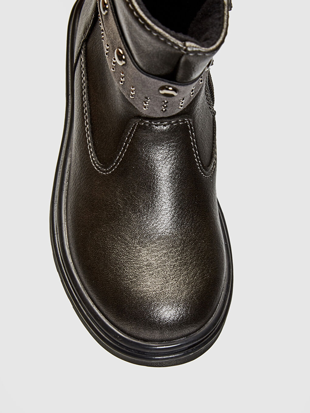 Antrasit Deri Görünümlü Fermuarlı Kız Çocuk Bot-4