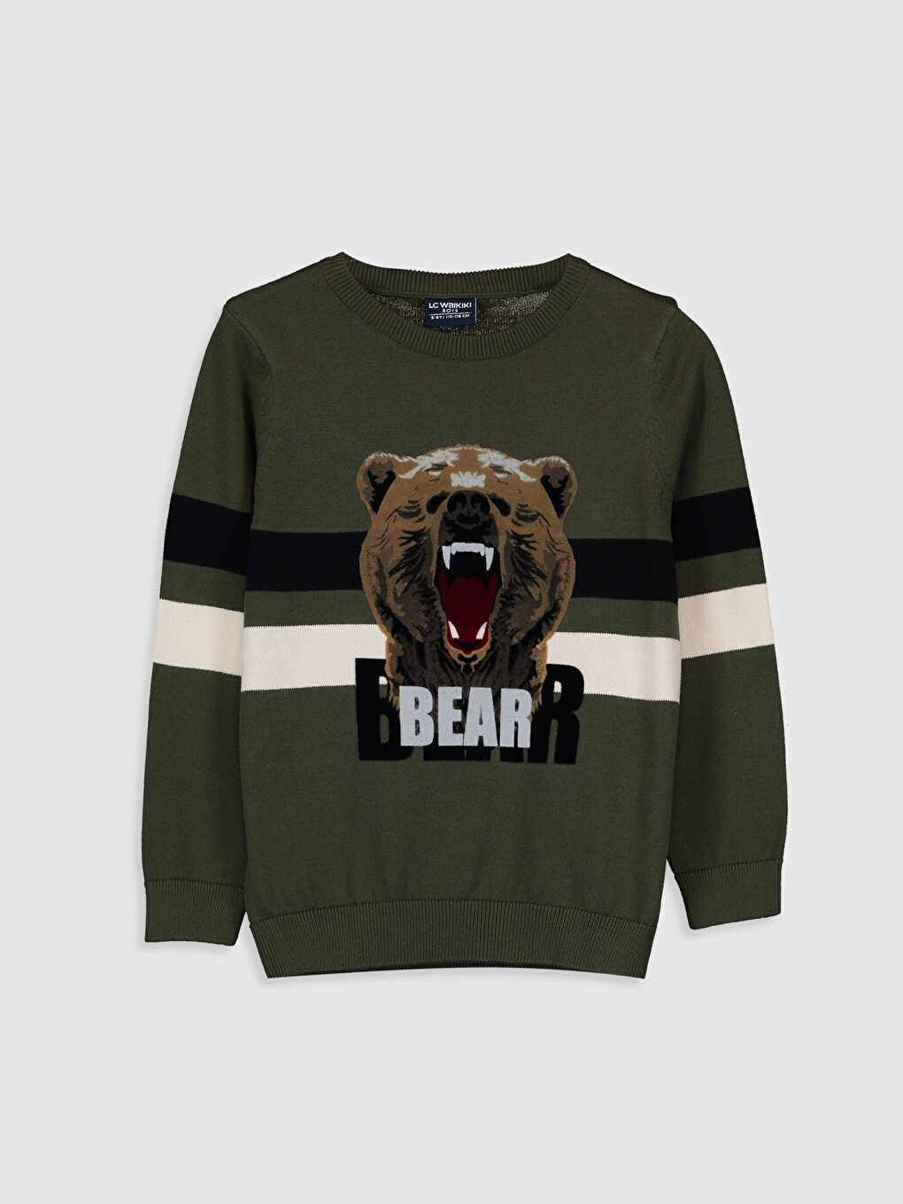 Yeşil Bisiklet Yaka Desenli Uzun Kollu Erkek Çocuk Triko Kazak