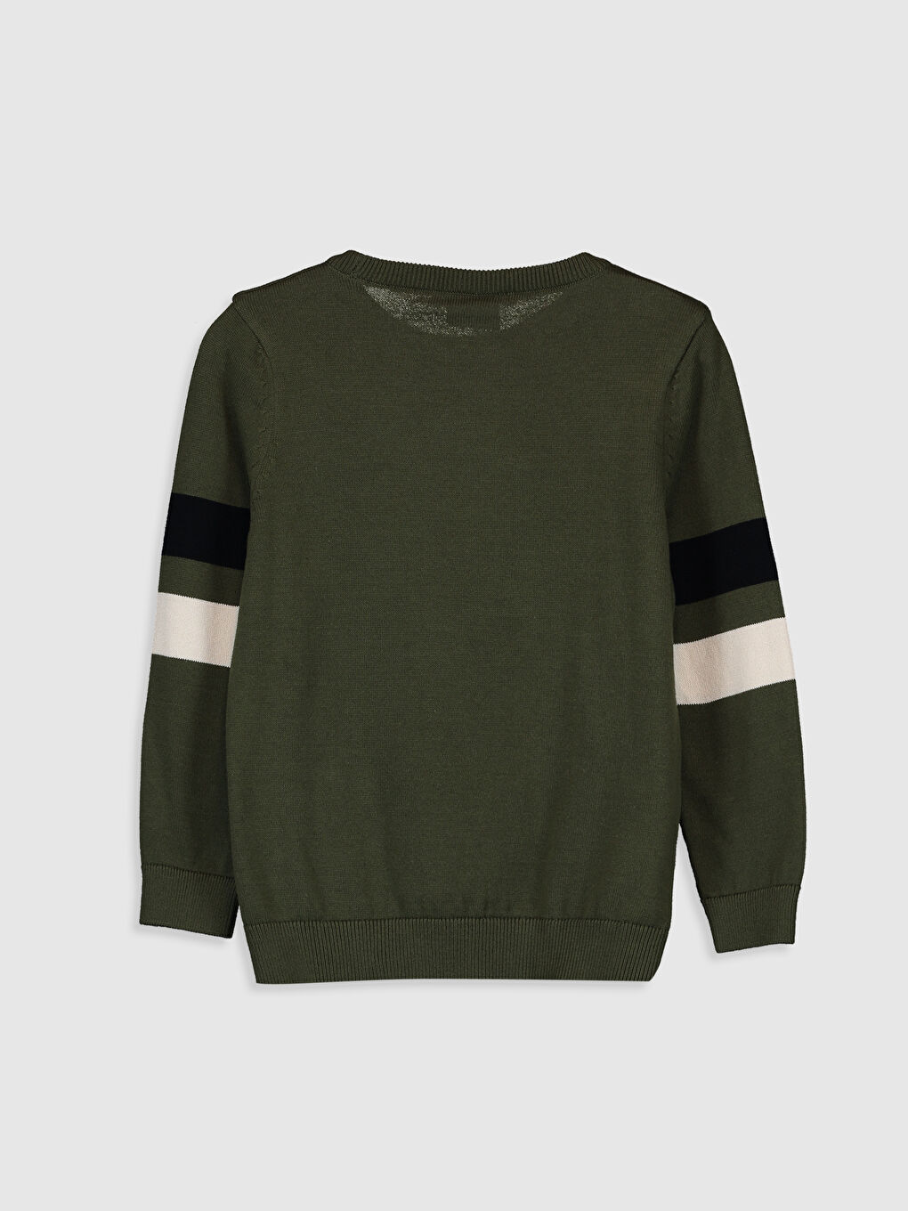 Yeşil Bisiklet Yaka Desenli Uzun Kollu Erkek Çocuk Triko Kazak-1