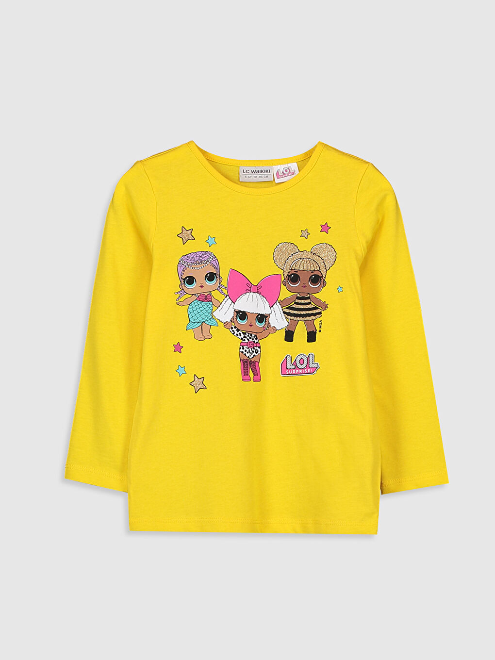 Sarı Bisiklet Yaka Uzun Kollu Kız Çocuk Tişört