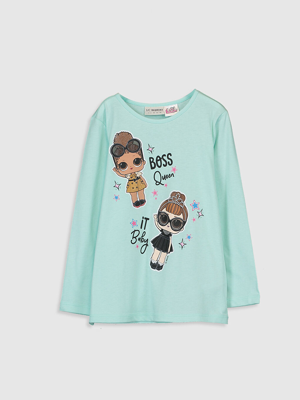 Turkuaz Bisiklet Yaka Uzun Kollu Kız Çocuk Tişört