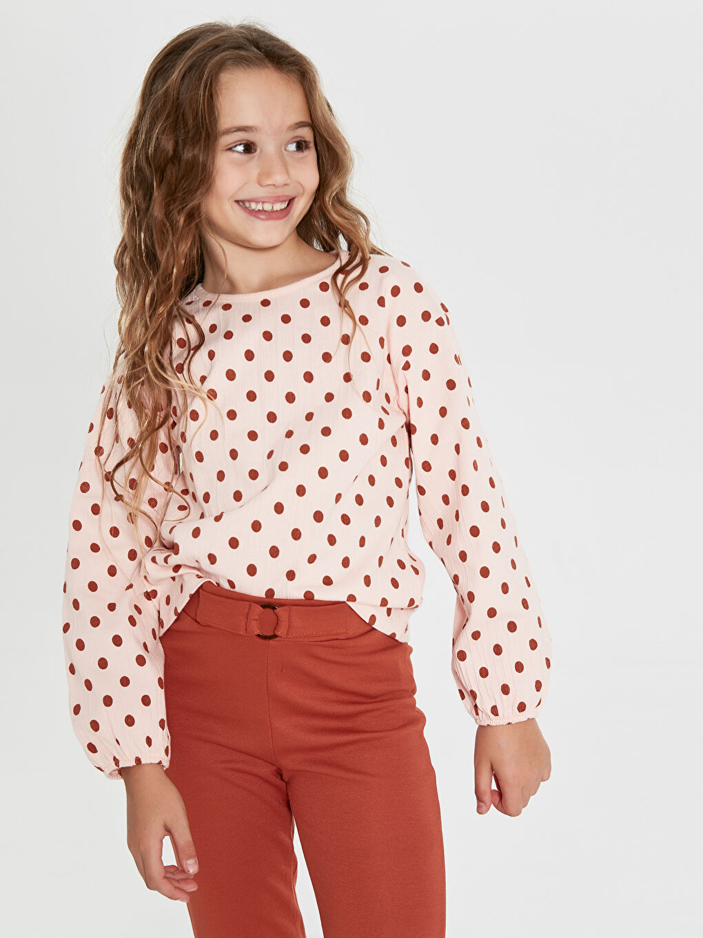 Pembe Bisiklet Yaka Uzun Kollu Kız Çocuk Tişört