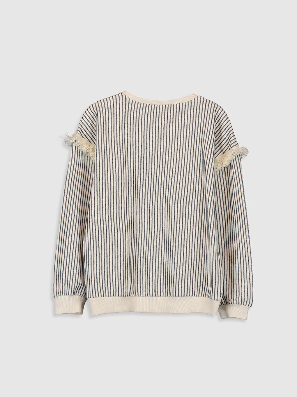Ekru Çizgili Sweatshirt-3