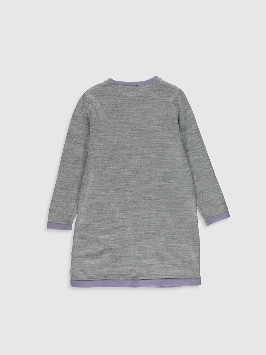 Gri Bisiklet Yaka Desenli Uzun Kollu Kız Çocuk Triko Elbise-1