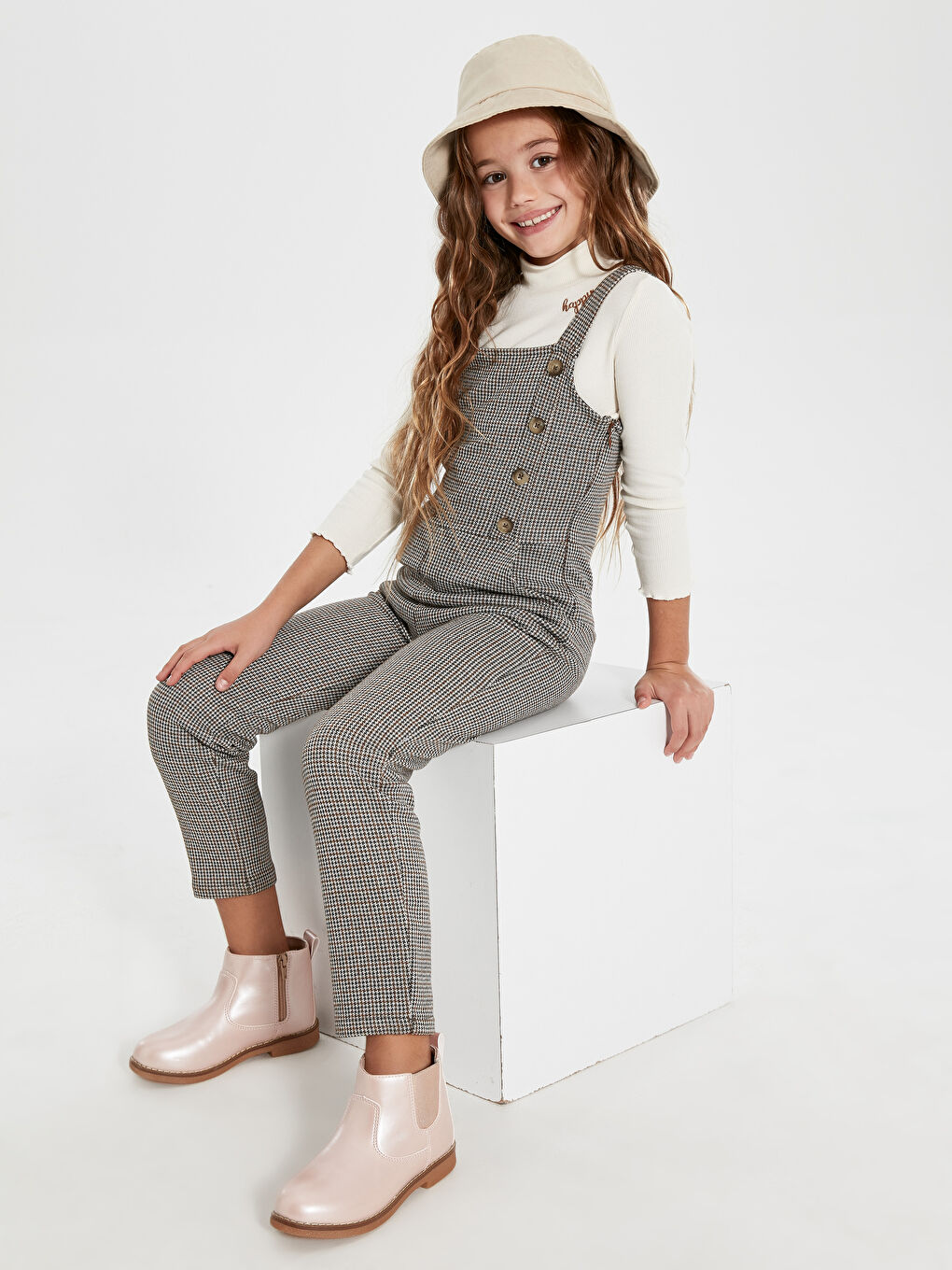 Kahverengi Ekoseli Salopet