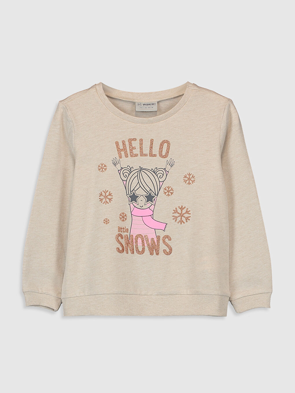 Ekru Bisiklet Yaka Uzun Kollu Kız Çocuk Tişört