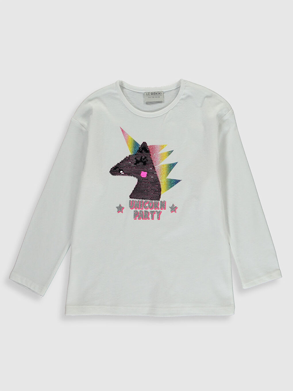 Beyaz Kız Çocuk Çift Yönlü Payetli Pamuklu Tişört-1