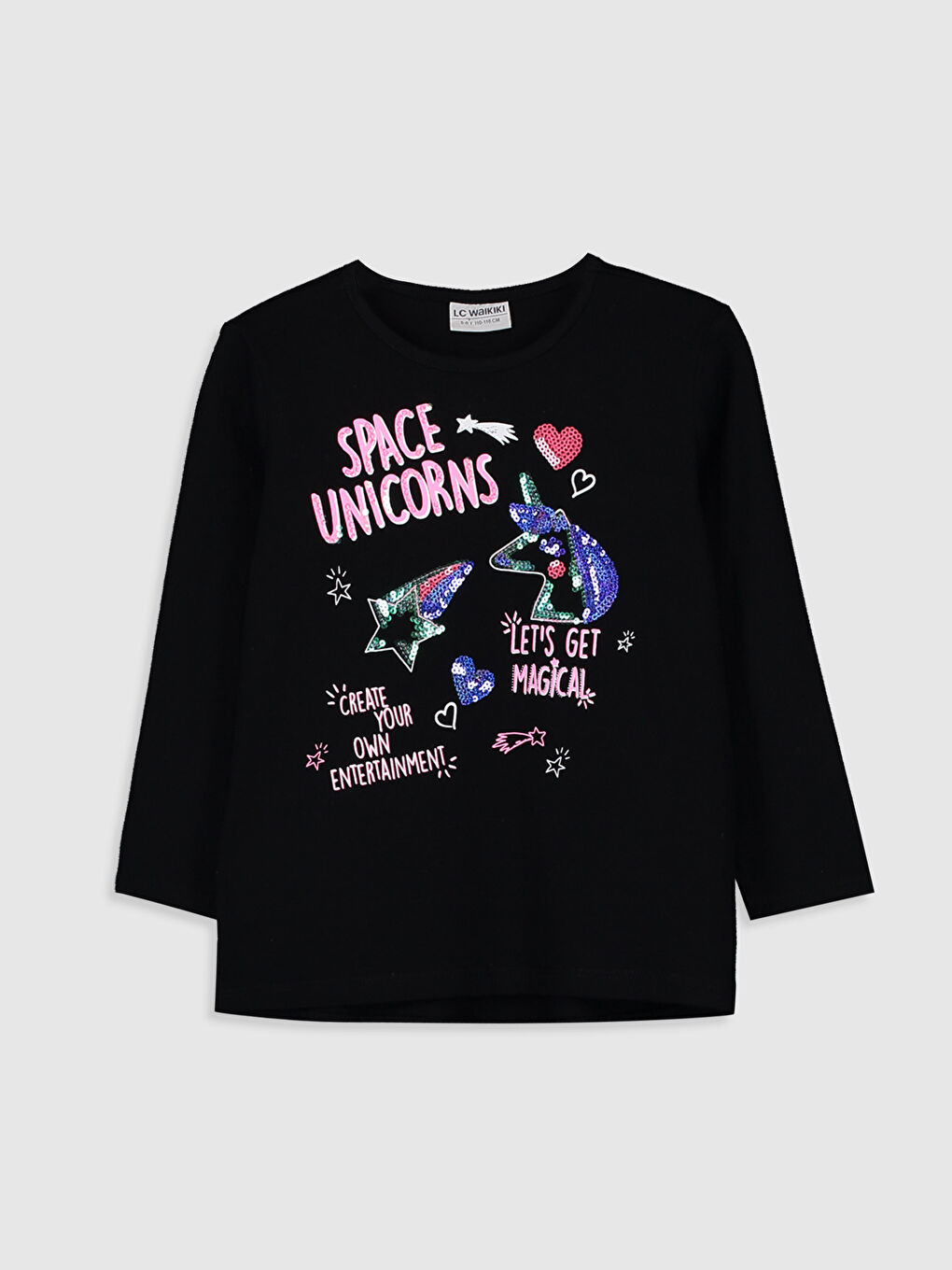 Siyah Bisiklet Yaka Uzun Kollu Kız Çocuk Tişört