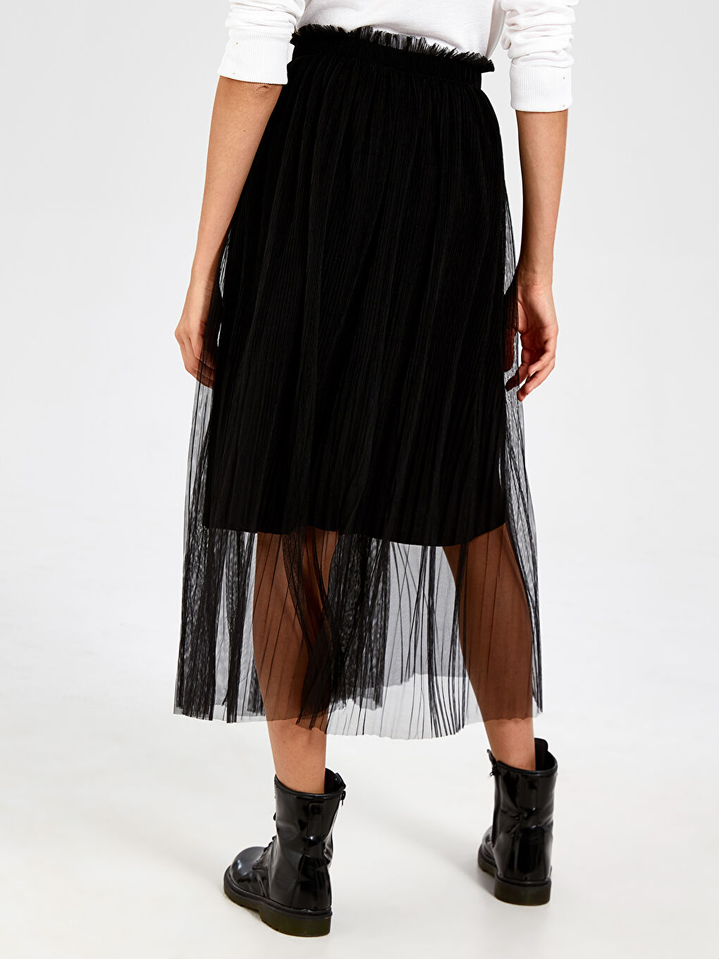 Siyah Tül Detaylı Pileli Kadın Etek Anne Kız Kombini-2