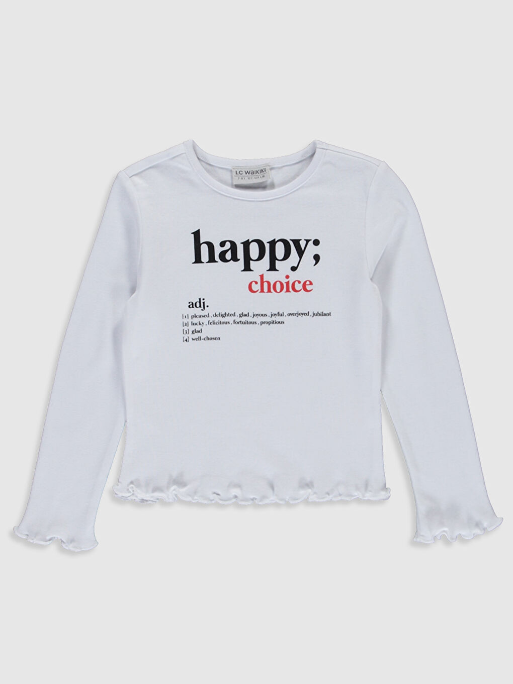 Ekru Bisiklet Yaka Uzun Kollu Kız Çocuk Tişört-1