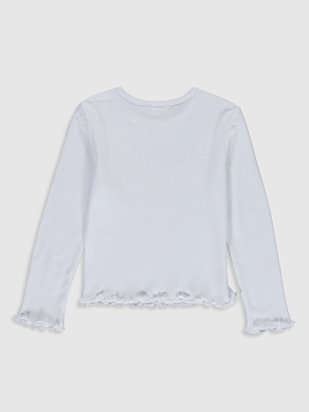 Ekru Bisiklet Yaka Uzun Kollu Kız Çocuk Tişört-2