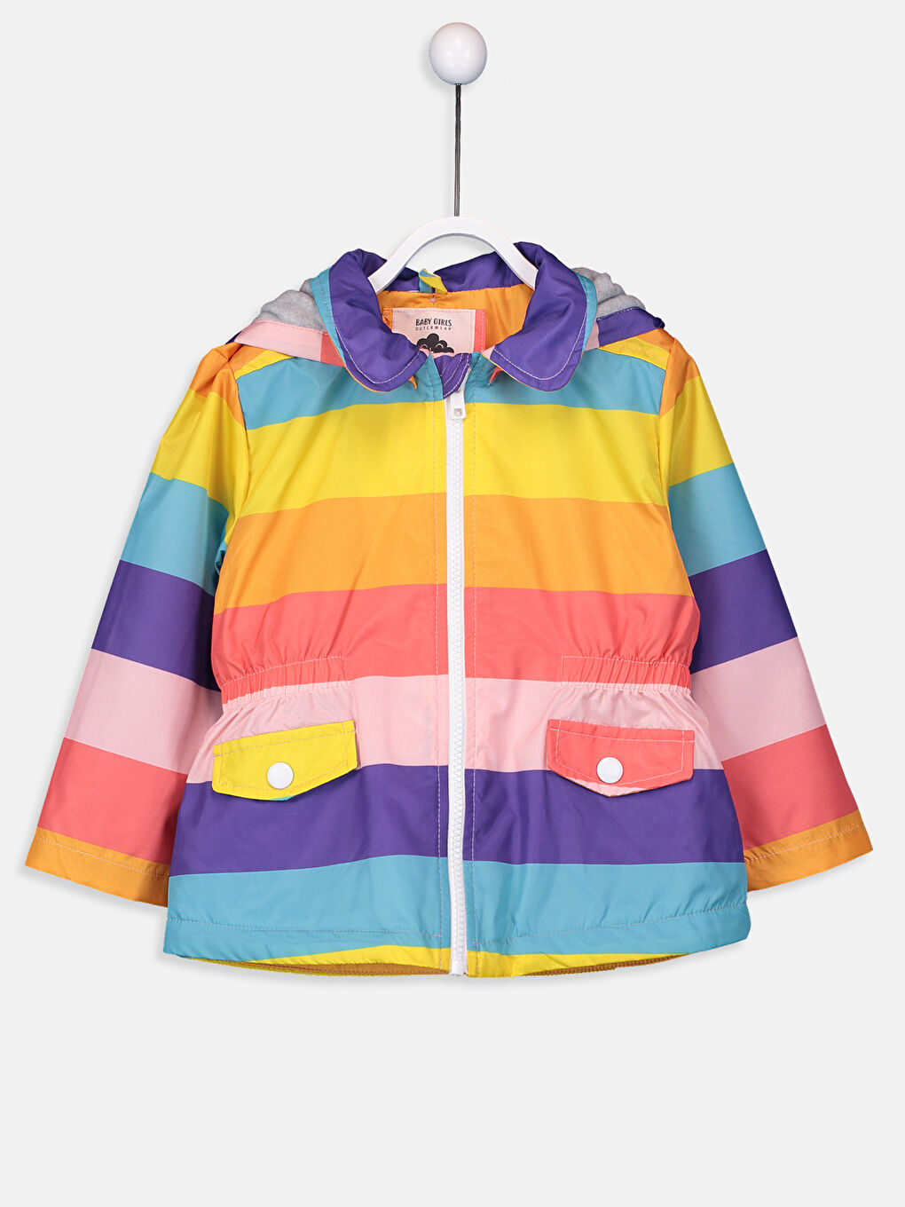 معطف بناتي رضيع كم طويل مخطط بكابوش