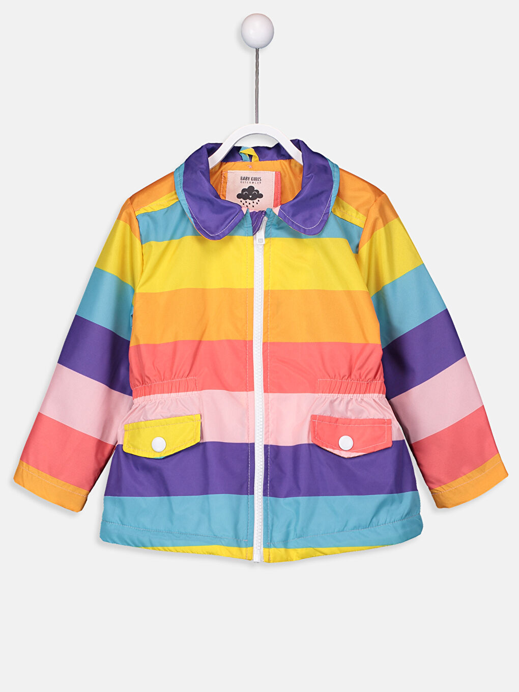 معطف بناتي رضيع كم طويل مخطط بكابوش-1