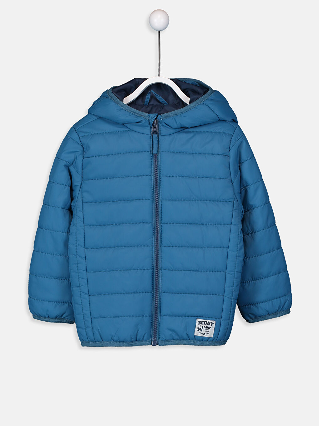 Mavi Kapüşonlu Uzun Kollu Basic Erkek Bebek Fermuarlı Mont-1