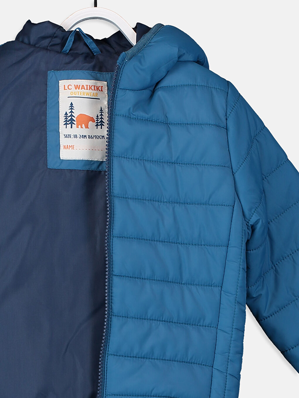 Mavi Kapüşonlu Uzun Kollu Basic Erkek Bebek Fermuarlı Mont-3