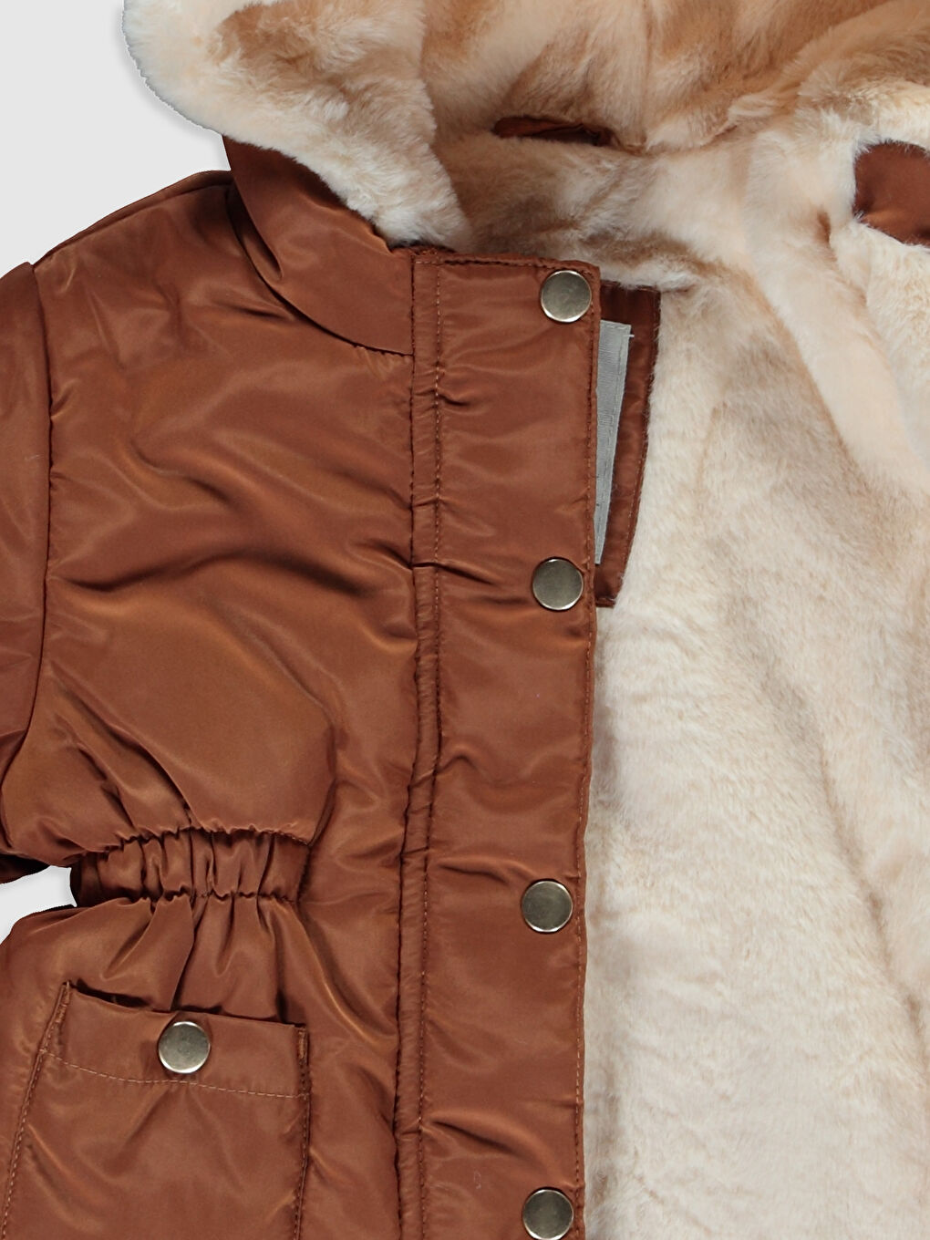 Kahverengi Kız Bebek Kapüşonlu Fermuarlı Mont-2