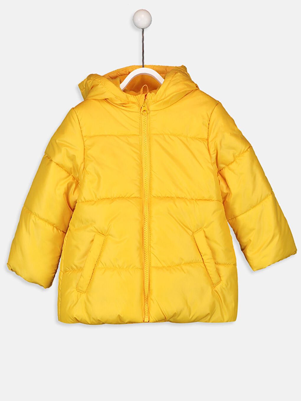 Sarı Kız Bebek Kapüşonlu Fermuarlı Mont