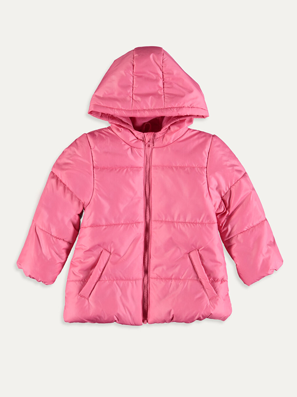 Pembe Kız Bebek Kapüşonlu Fermuarlı Mont