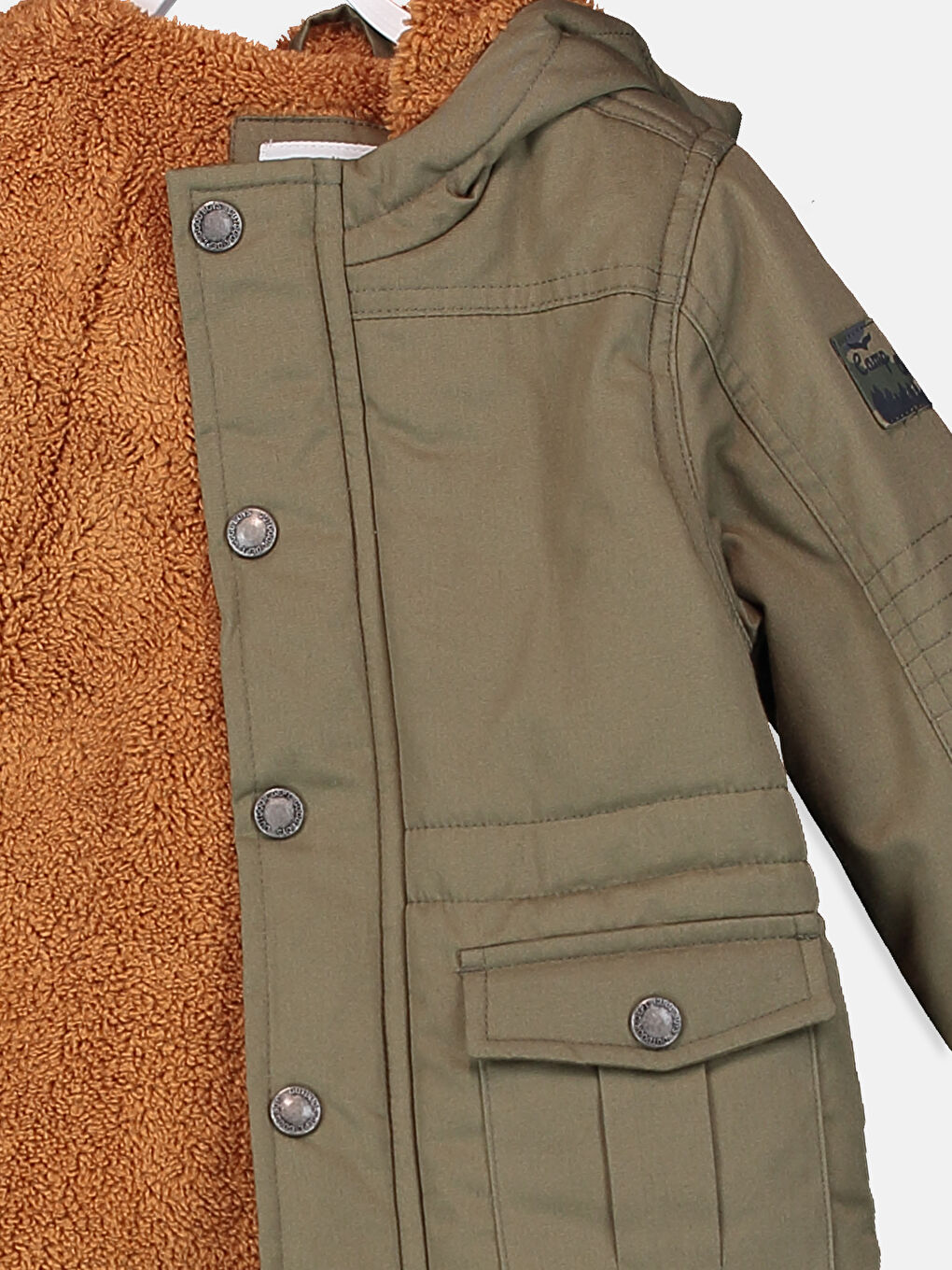 Haki Kapüşonlu Uzun Kollu Basic Kalın Erkek Bebek Kaban-2