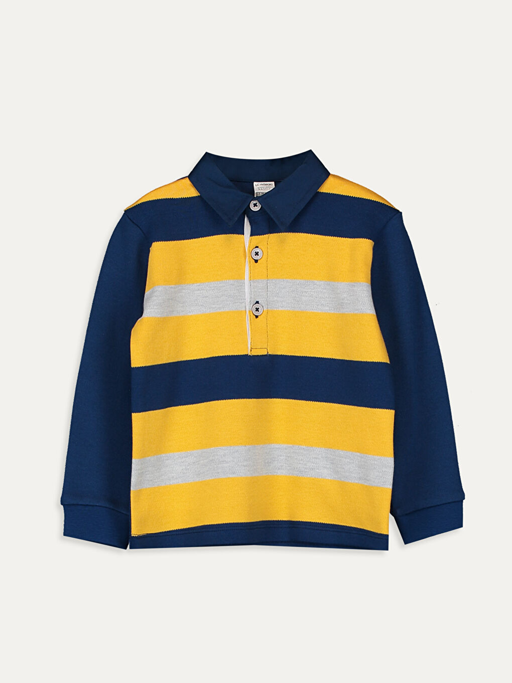 Sarı Polo Yaka Uzun Kollu Çizgili Erkek Bebek Tişört