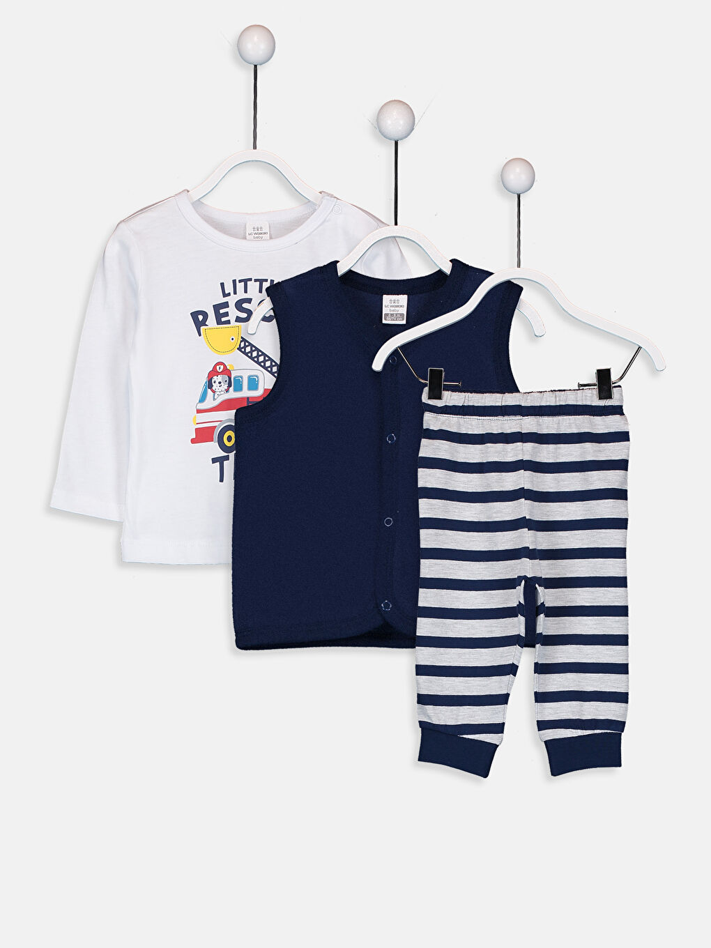 Beyaz Erkek Bebek Pijama Takımı 3'lü