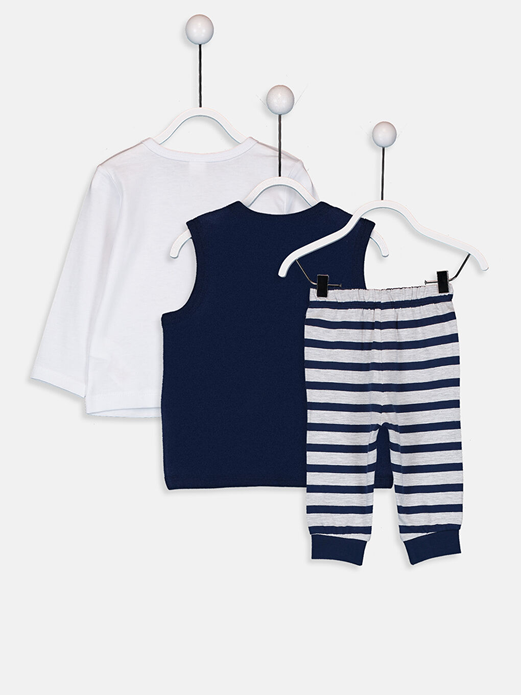 Beyaz Erkek Bebek Pijama Takımı 3'lü-1