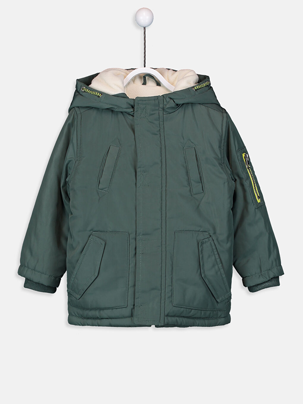 Yeşil Kapüşonlu Uzun Kollu Basic Kalın Erkek Bebek Kaban