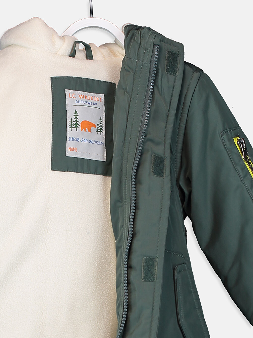 Yeşil Kapüşonlu Uzun Kollu Basic Kalın Erkek Bebek Kaban-2