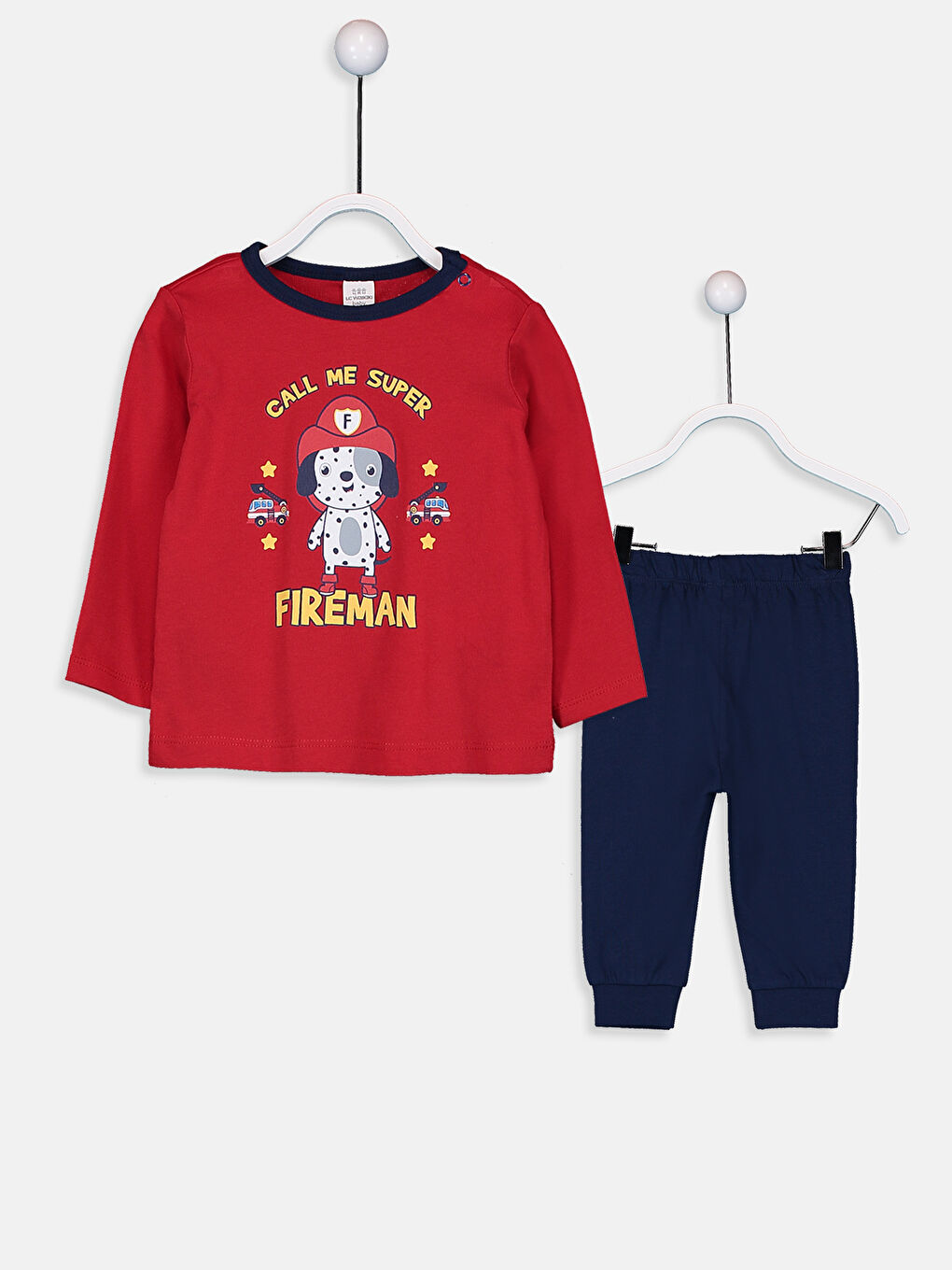 Kırmızı Erkek Bebek Baskılı Pamuklu Pijama Takımı