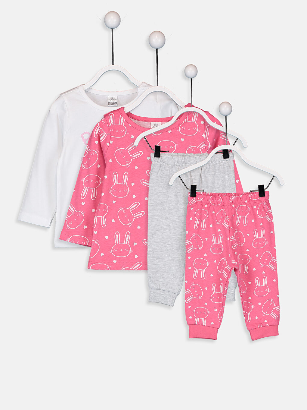 Beyaz Kız Bebek Desenli Pijama Takımı 4'lü