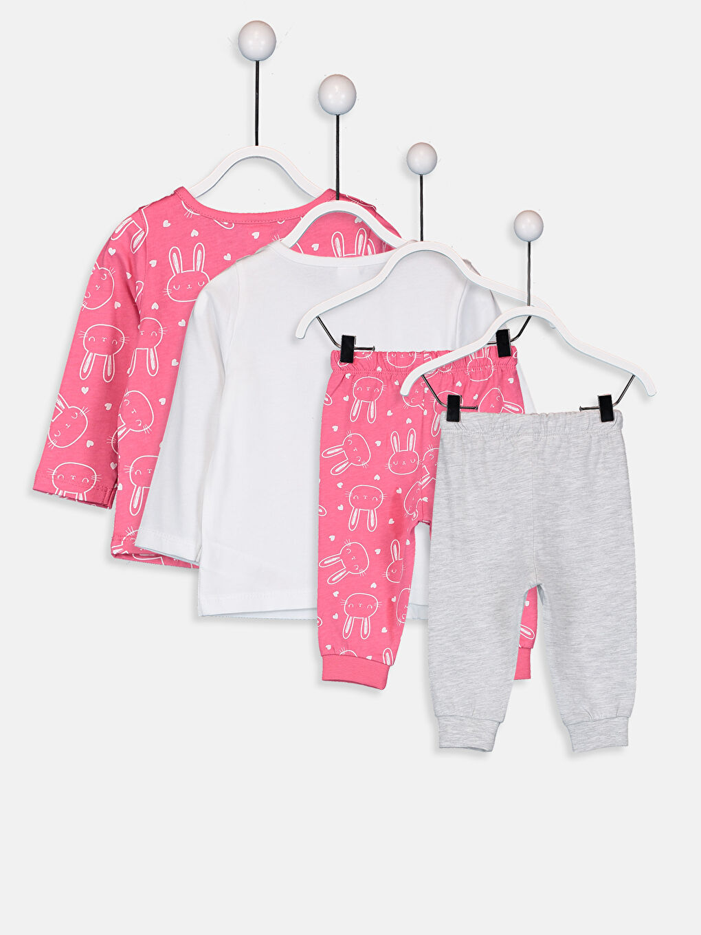 Beyaz Kız Bebek Desenli Pijama Takımı 4'lü-1