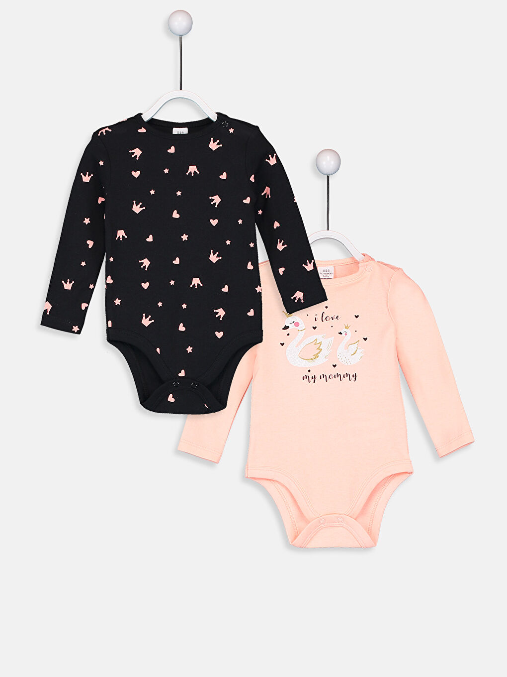 Pembe Bisiklet Yaka Uzun Kol Kız Bebek Çıtçıtlı Body 2'li