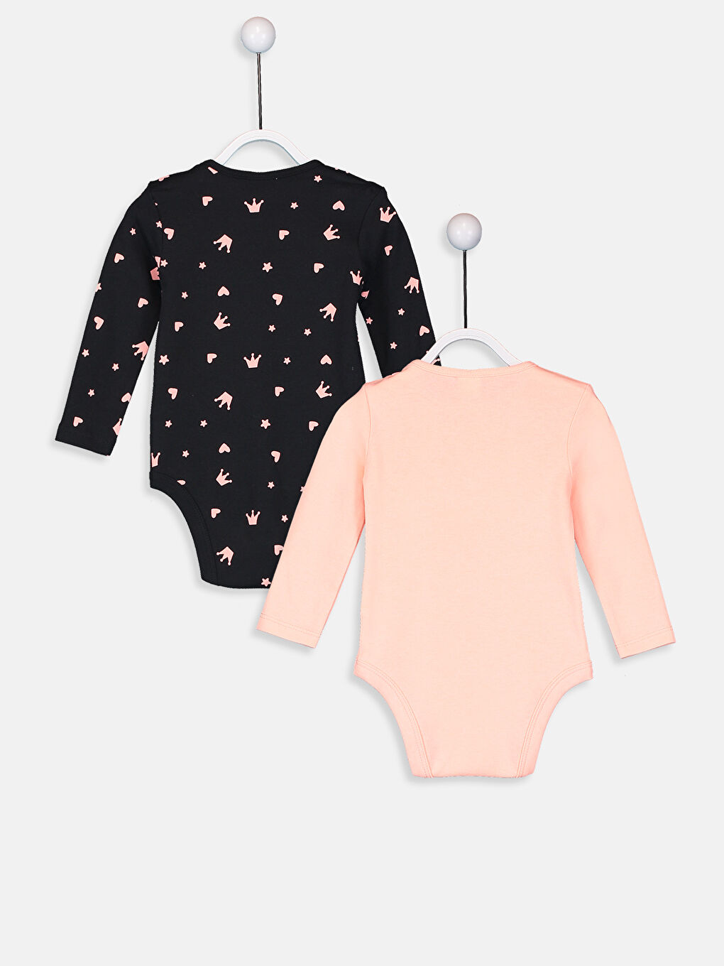 Pembe Bisiklet Yaka Uzun Kol Kız Bebek Çıtçıtlı Body 2'li-1